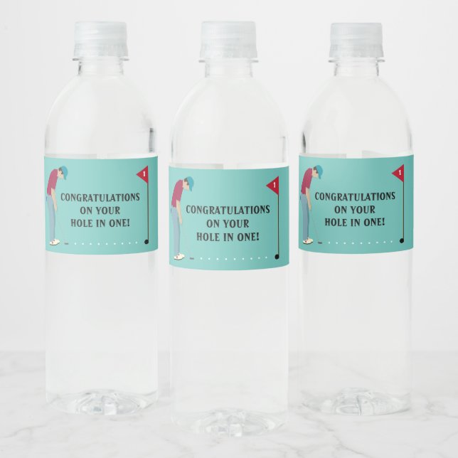 Teal Blue Golfer Putting Ball Themed Water Bottle Label (Bottles)