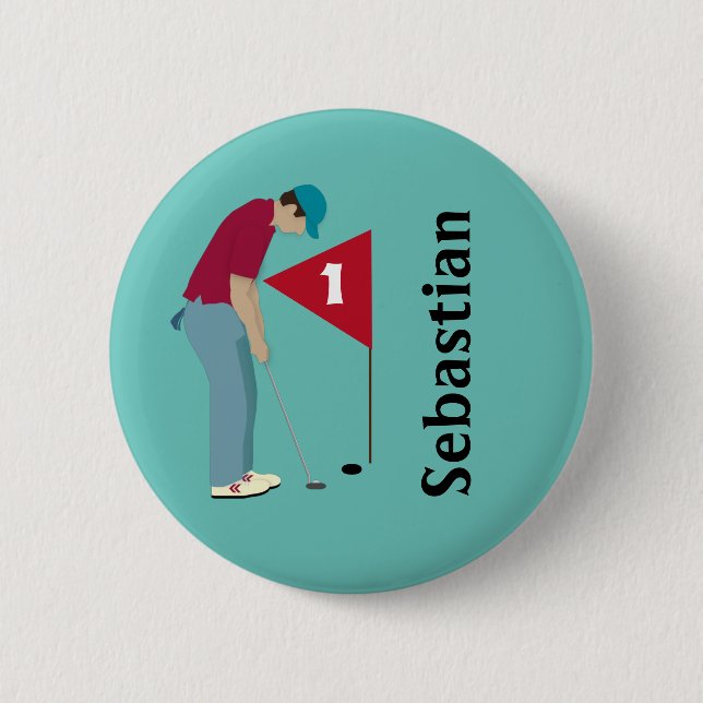 Teal Blue Golfer Putting Button (Front)