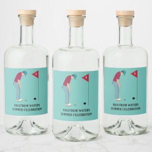 Teal Blue Golfer Themed Liquor Bottle Label