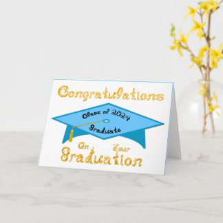 Teal Blue Grad Cap Black Gold Graduate Class 2024 Card