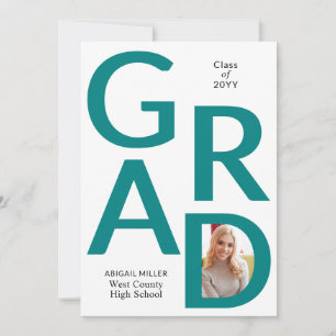 Teal blue GRAD Class of 2026 photo graduation Announcement