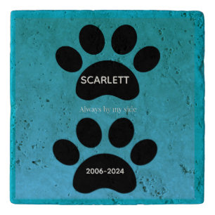 Teal Blue Gradient Paw Print Tribute Trivet