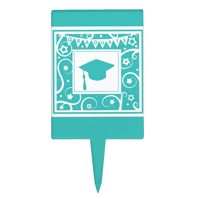 Teal blue graduate mortar board hat cake toppers