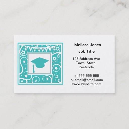 Customizable Teal blue graduate mortar board hat business card