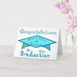Teal Blue Graduation Cap Graduate Class 2024 Hat Card
