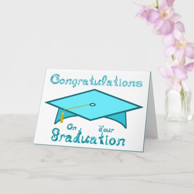 Teal Blue Graduation Cap Printable Party Hat or  Card (Orchid)