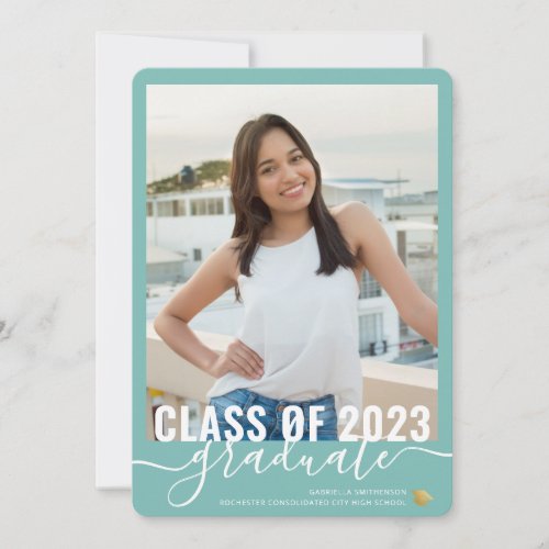 Teal Blue Graduation Photo Open House Invitation