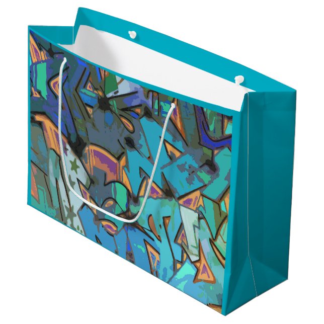 Teal Blue Graffiti Design Gift Bag (Front Angled)