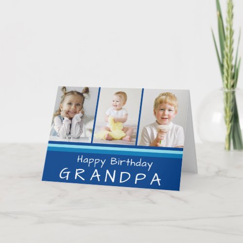 Teal Blue Grandpa Photo Collage Happy Birthday Card