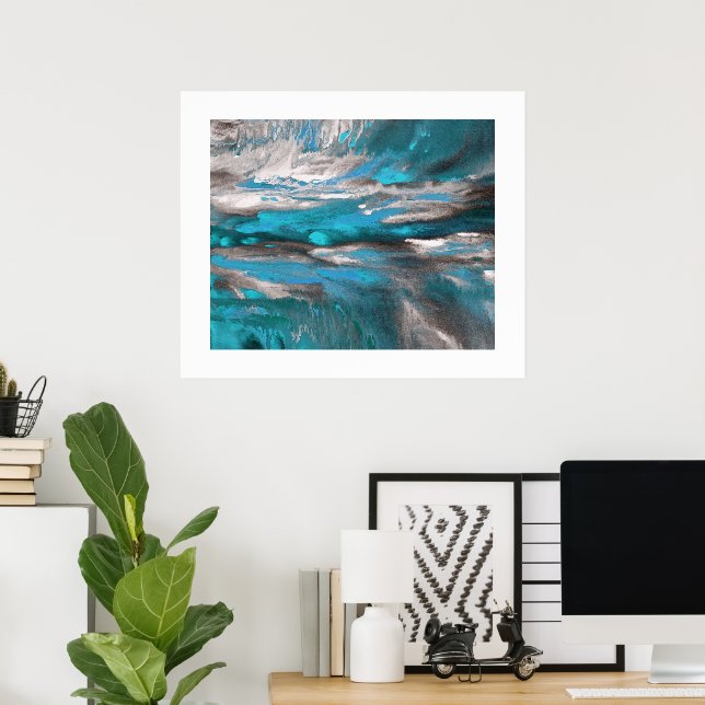 Teal Blue Gray Black Abstract Poster (Home Office)