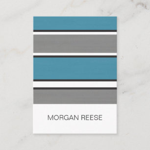 Teal Blue Gray Black and White Stripes Modern Business Card