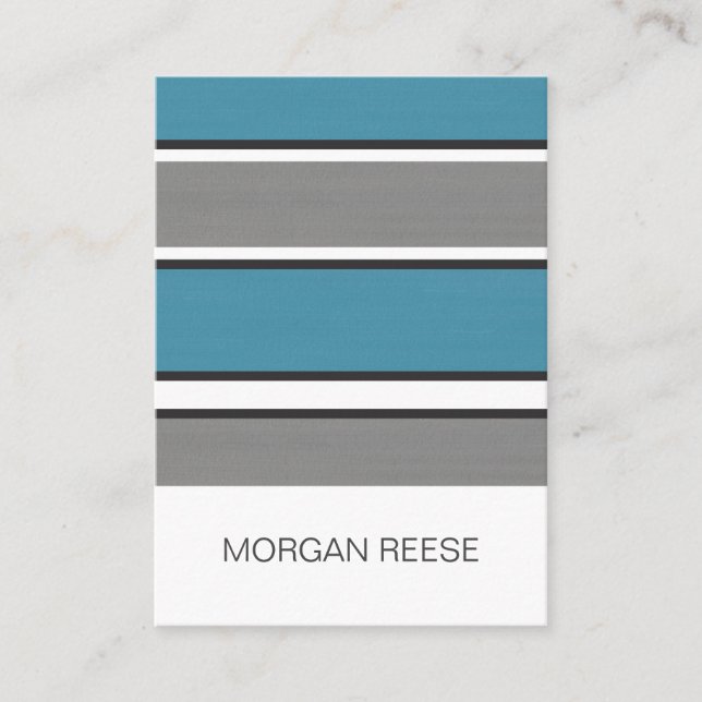 Teal Blue Gray Black and White Stripes Modern Business Card (Front)