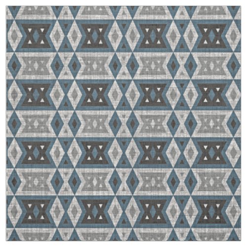 Teal Blue Gray Black Eclectic Ethnic Look Fabric