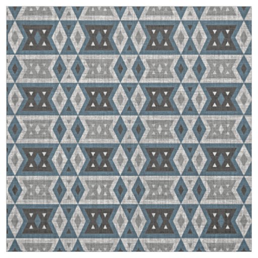 Teal Blue Gray Black Eclectic Ethnic Look Fabric