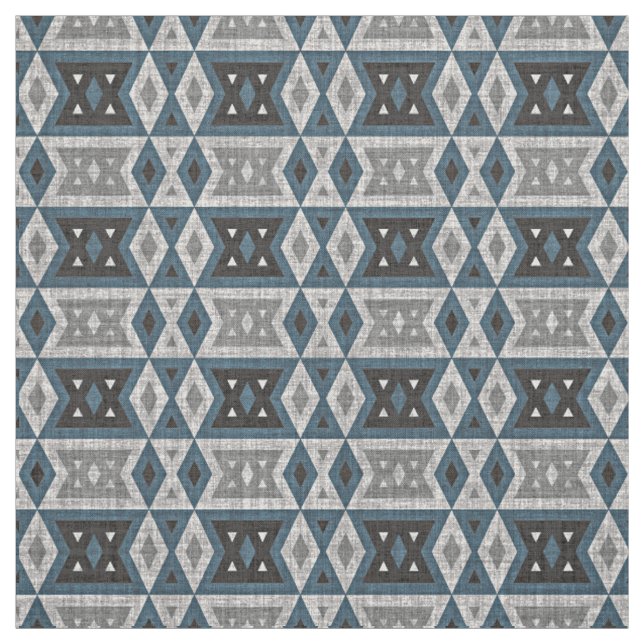 Teal Blue Gray Black Eclectic Ethnic Look Fabric (Swatch)