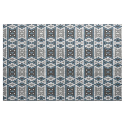 Teal Blue Gray Black Eclectic Ethnic Look Fabric
