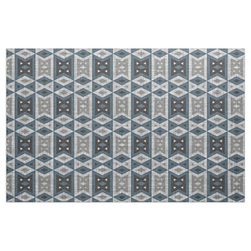Teal Blue Gray Black Eclectic Ethnic Look Fabric