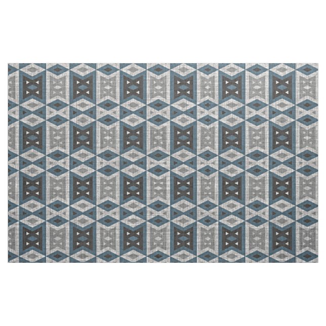 Teal Blue Gray Black Eclectic Ethnic Look Fabric (Fat Quarter)