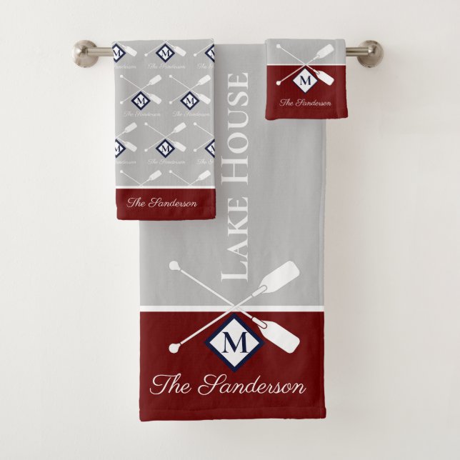  Teal Blue Gray Monogram Lake House Nautical  Bath Towel Set (Insitu)