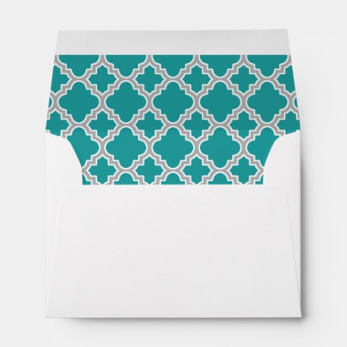 Teal Blue Gray Quatrefoil Pattern Lined Envelope