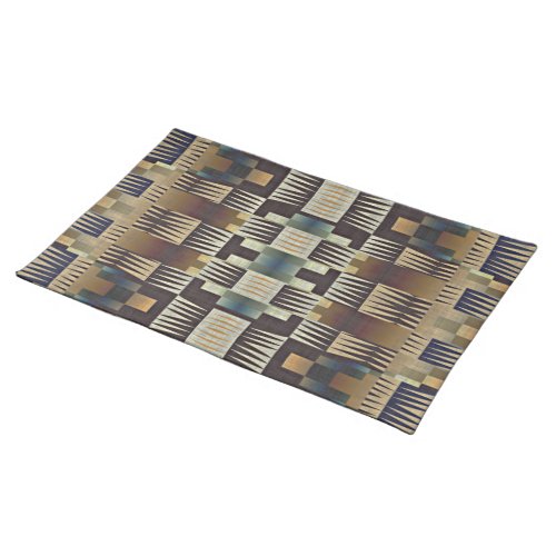 Teal Blue Gray Tan Taupe Brown Tribal Art Pattern Cloth Placemat