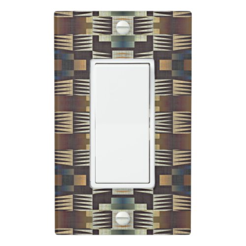 Teal Blue Gray Tan Taupe Brown Tribal Art Pattern Light Switch Cover