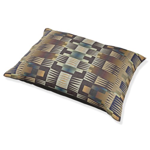 Teal Blue Gray Tan Taupe Brown Tribal Art Pattern Pet Bed