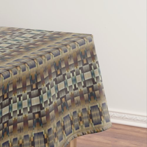 Teal Blue Gray Tan Taupe Brown Tribal Art Pattern Tablecloth
