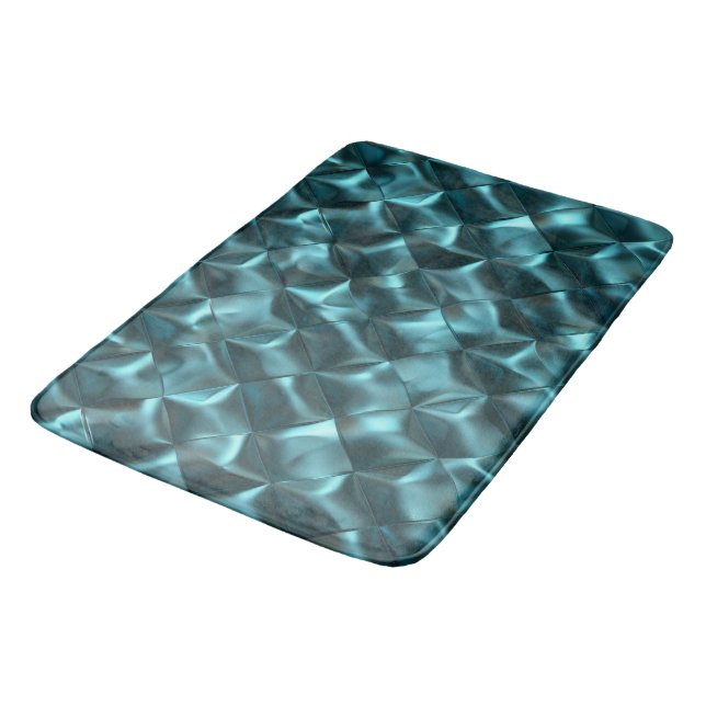 Teal Blue Green Abstract Glam Christmas Bath Mat (Angled)