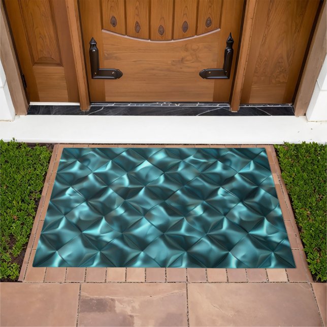 Teal Blue Green Abstract Glam Christmas Doormat (Outdoor)