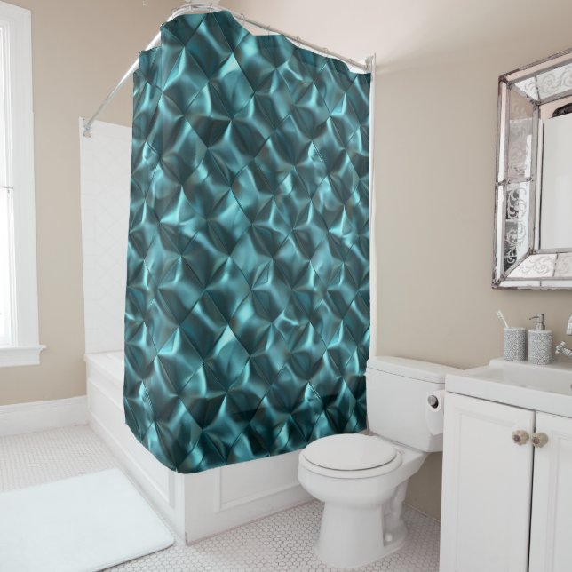 Teal Blue Green Abstract Glam Christmas Shower Curtain (In Situ)