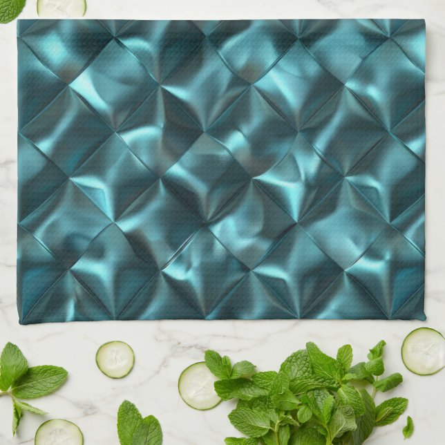 Teal Blue Green Abstract Glam Kitchen Towel (Folded)
