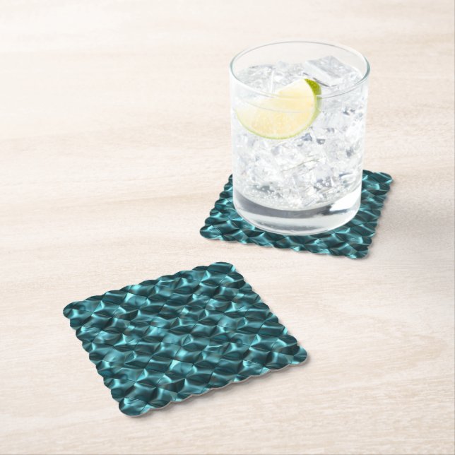 Teal Blue Green Abstract Glam Paper Coaster (Insitu)