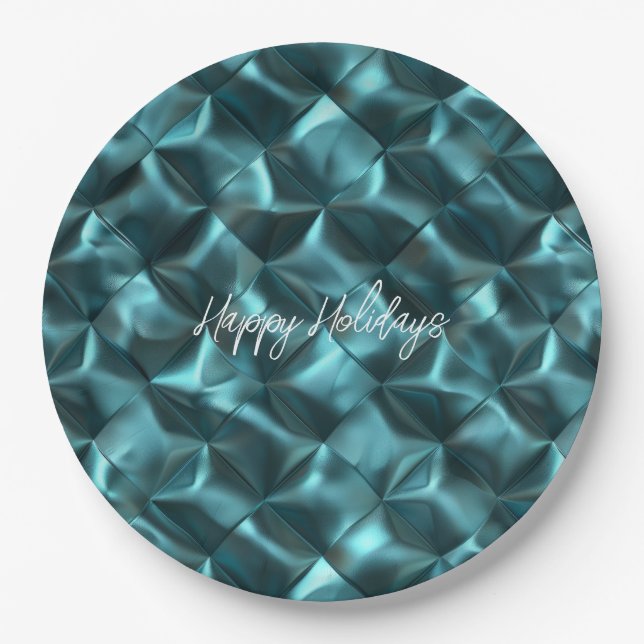 Teal Blue Green Abstract Glam Paper Plates (Front)