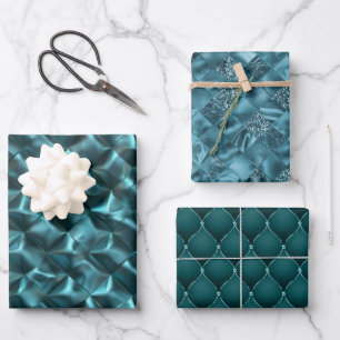 Teal Blue Green Abstract Glam Wrapping Paper Sheets