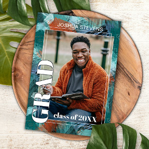 Teal Blue Green Abstract Graduation Announcement Postcard