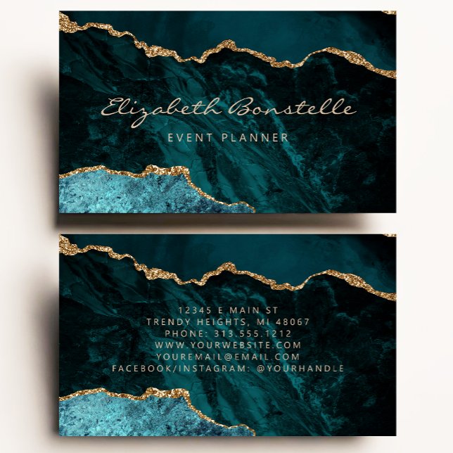 Teal Blue Green Agate Gold Glitter Luxury Business Card (Creator Uploaded)