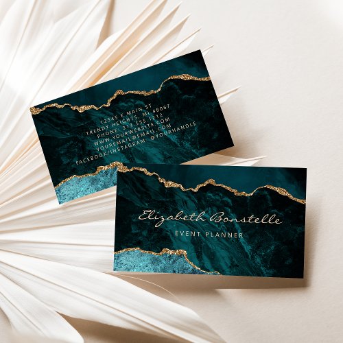 Teal Blue Green Agate Gold Glitter Luxury Business Card