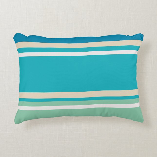 Teal Blue, green and Turquoise Stripes  Accent Pillow (Front)