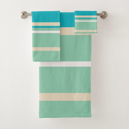 Teal Blue green and Turquoise Stripes   Bath Towel Set