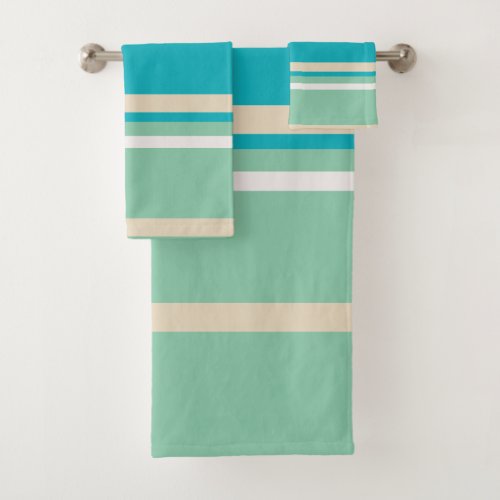 Teal Blue green and Turquoise Stripes Bath Towel Set
