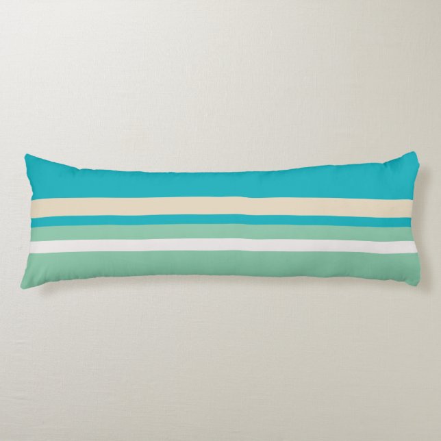 Teal Blue, green and Turquoise Stripes   Body Pillow (Front)