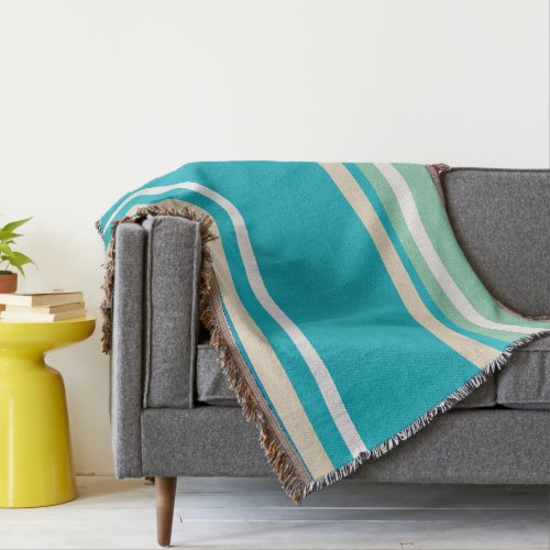 Teal Blue green and Turquoise Stripes   Throw Blanket