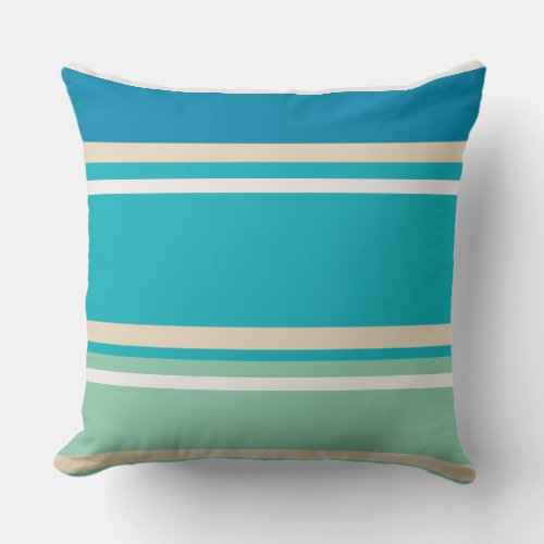 Teal Blue green and Turquoise Stripes Throw Pillow