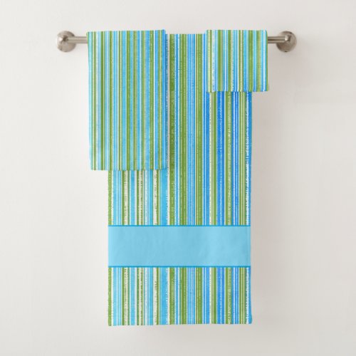 Teal Blue Green and White Stripe Pattern Bath Towel Set
