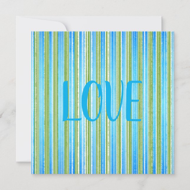 Teal, Blue, Green, and White Stripes Greeting Card (Front)