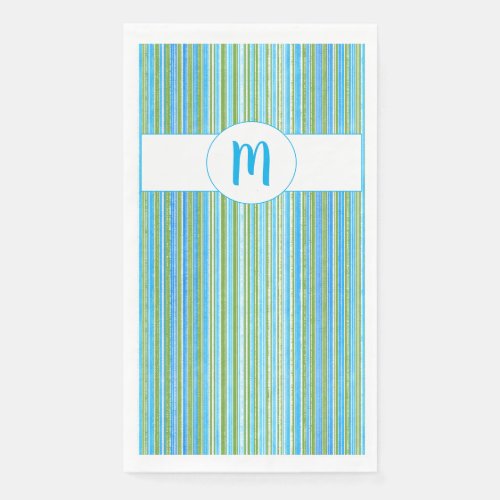 Teal Blue Green and White Stripes Paper Guest Towels