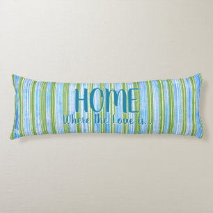 Teal, Blue, Green, and White Stripes Pattern Body Pillow