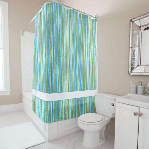 Teal Blue Green and White Stripes Shower Curtain