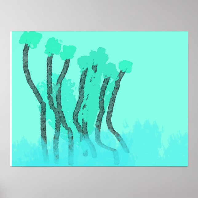 Teal Blue Green Beachside Trees Water Abstract Poster (Front)